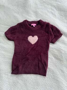 Sugar thrillz XXS Fuzzy Maroon Sweater with Pink Heart